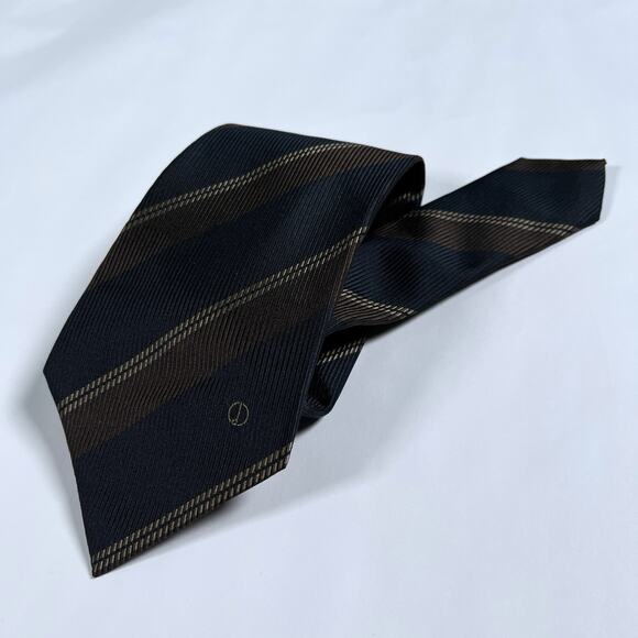 Dunhill Necktie Tie Blue Brown Striped Silk Made in Italy Designer - Picture 1 of 6